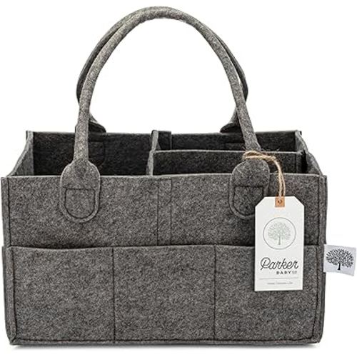 Parker Baby Diaper Caddy - Nursery Storage Bin and Car Organizer for Diapers and Baby Wipes (Peppercorn, Regular)