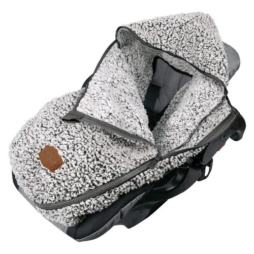 JJ Cole Bundle Me Winter Baby Car Seat Cover and Bunting Bag - Sherpa Lined Infant Car Seat and Infant Carrier Cover - Winter Baby Canopy - Cozy Gray