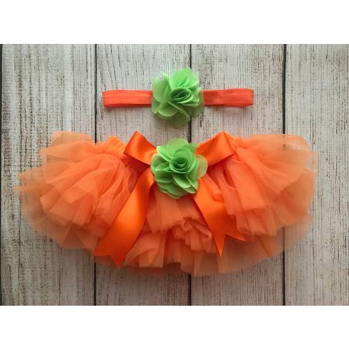 Orange Tutu & Pumpkin Headband - Baby Girl Halloween Outfit - Newborn Photos - Cake Smash - Halloween Diaper Cover