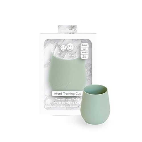 ezpz Tiny Cup (Sage) - 100% Silicone Training Cup for Infants - 4 months + - Designed by a Pediatric Feeding Specialist - Baby-led Weaning Essentials & Baby Gifts
