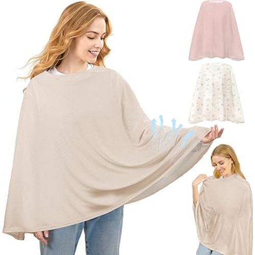 Basumee Nursing Cover for Breastfeeding Full Privacy Soft Breathable Mesh Breastfeeding Cover Multi-Use Breast Feeding Covers for Women Moms Baby Feeding Privacy Nursing Covers, Oatmeal