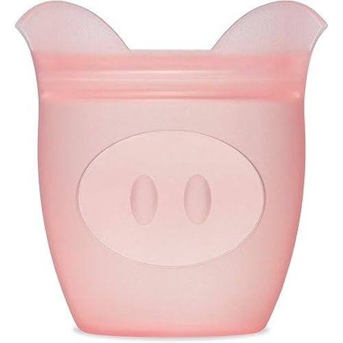 Zip Top Reusable 100% Silicone Baby + Kid Snack Containers - The only containers that stand up, stay open and zip shut! No Lids! Made in the USA - Pink Pig