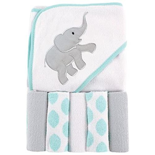 Luvable Friends Unisex Baby Hooded Towel with Five Washcloths, Ikat Elephant, One Size