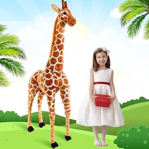 Zhanmai Giant Giraffe Plush Toy Large Giraffe Animal Toy Huge Standing Stuffed Giraffe Jumbo Lifelike Stuffed Doll for Girls Boys Birthday Gift Animal Theme Party Decoration Supplies (55 Inch)