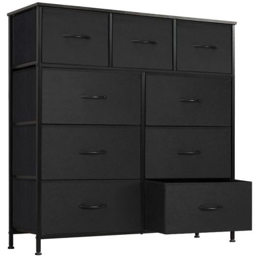 Bestier Dresser for Bedroom with 9 Drawers, Dresser for Closet, Living Room, Nursery, Chest of Drawers with Sturdy Steel Frame, Wood Top