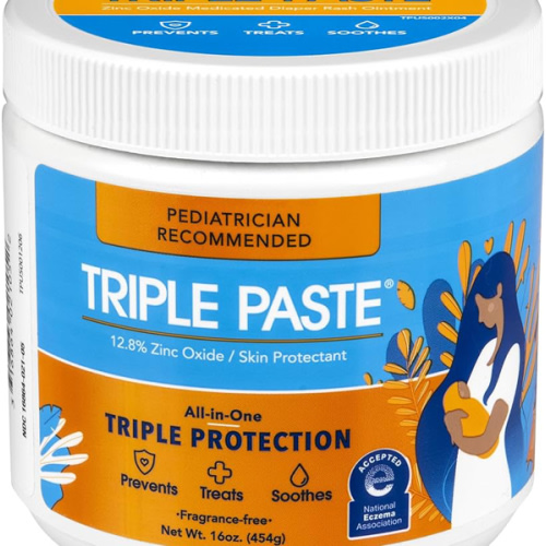 Triple Paste Diaper Rash Cream for Baby - 16 Oz Tub – Zinc Oxide Ointment Treats, Soothes and Prevents Diaper Rash - Pediatrician-Recommended Hypoallergenic Formula for Daily & Overnight Protection