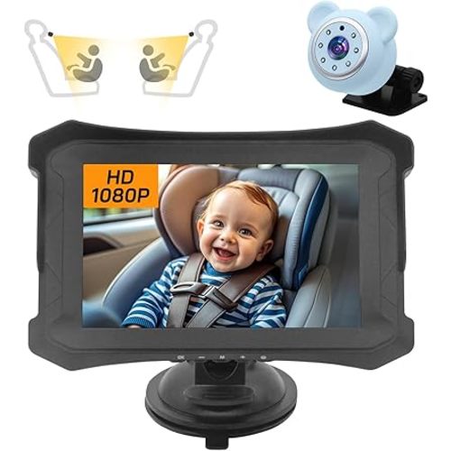 5 Inch Baby Car Camera & Rear-Facing Infant Monitor with IR Night Vision, 360° Rotatable, Simple Backseat Installation for Children's Car Seat Safety (Blue)