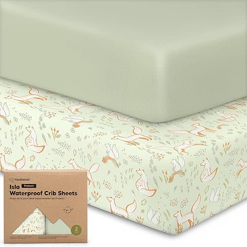 2-Pack Waterproof Crib Sheets for Boys, Girls - Viscose Derived from Bamboo Crib Sheets Neutral, Crib Mattress Protector Sheet, Soft Toddler Bed Sheets, Fitted Baby Crib Sheets Girl, Boy (Foxtrot)