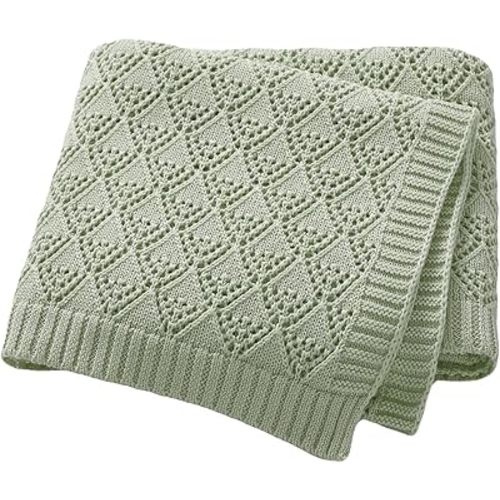 Cotton Cellular Baby Blanket Knitted Swaddle Crib Nursery Receiving Blankets for Newborn Boy Girl 40 x 30 Inch Green