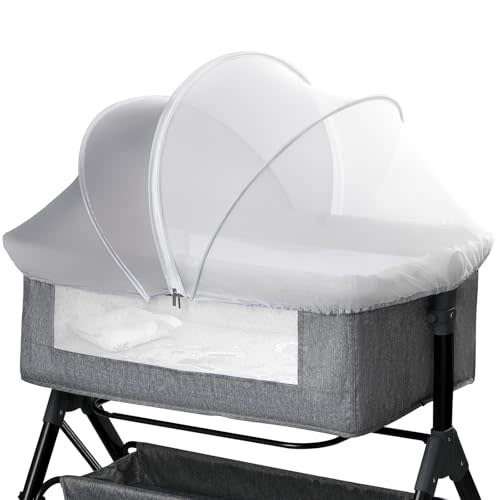 Bassinet Cover for Cats - Half-Blackout Mosquito Net for Baby Crib & Bedside Sleeper, Breathable Crib net with 2-Way Zipper, Sun-Blocking Baby Mosquito Net Cover (Gray-Small)