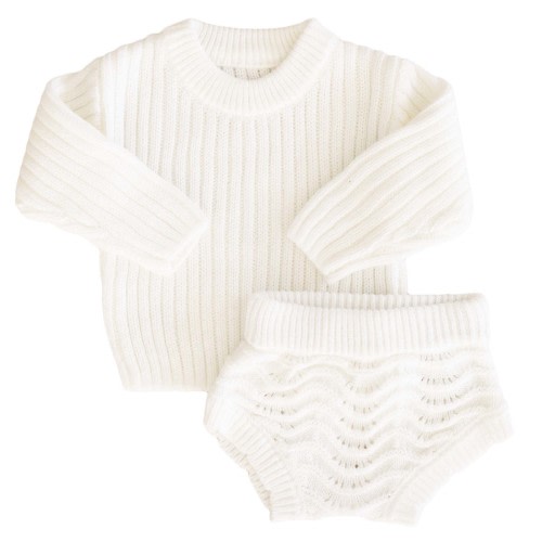 Caden Lane | Knit Sweater & Lace Bloomer Set | 0-3 Months | Dove Color