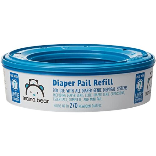 Amazon Brand - Mama Bear Diaper Pail Refills for Genie Pails, Unscented, 270 Count (Pack of 1)