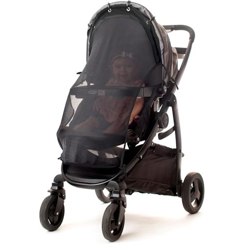 Sun Shade for Strollers (Large). Universal Adjustable SPF 30+ Sunshade with See Through. Your Baby Will See The World and Will Be Protected. Stroller Sun Shade Extender by IntiMom, Black