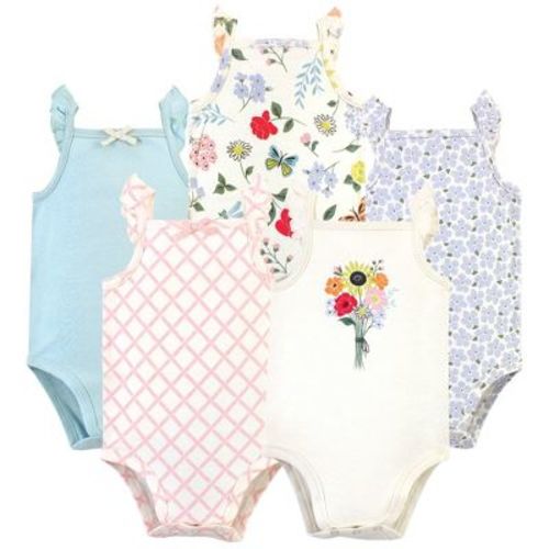 Touched By Nature Baby Girl Organic Cotton Bodysuits 5pk, Flutter Garden, 9-12 Months