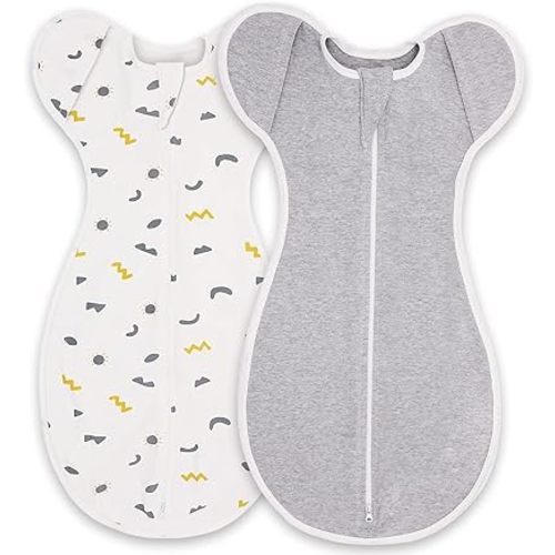 Swaddle Up Newborn Age 0-3 Months, 2-Pack Newborn Swaddle Sack with 2 Way Zipper, 100% Cotton Arms Up for Newborns, Arms Out Swaddle, 0.5 Tog Baby Swaddle Sleep Sack 0-3 months