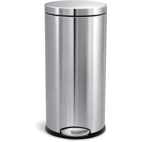 simplehuman 30 Liter / 8 Gallon Round Step Trash Can, Brushed Stainless Steel
