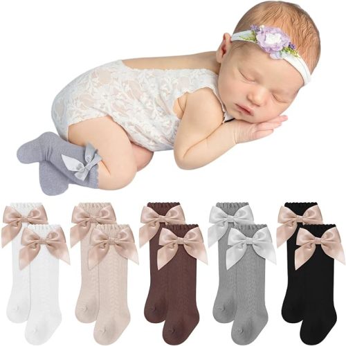 Shyyween 5 Pairs Long Preemie Socks Premature Newborn Baby Knee High Cotton Socks for Girls Boys Infant Toddler