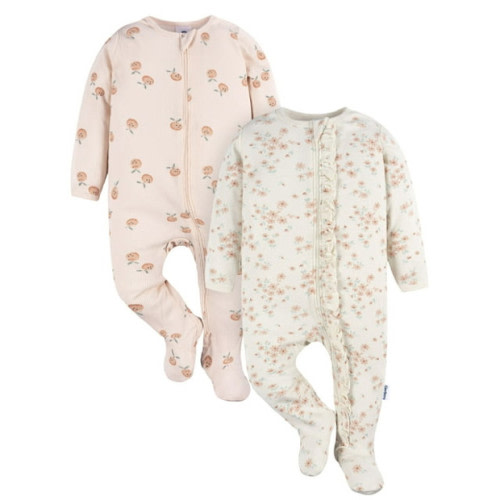 Gerber Baby Girl Sleep´N Play Footed Cotton Pajamas, 2-Pack