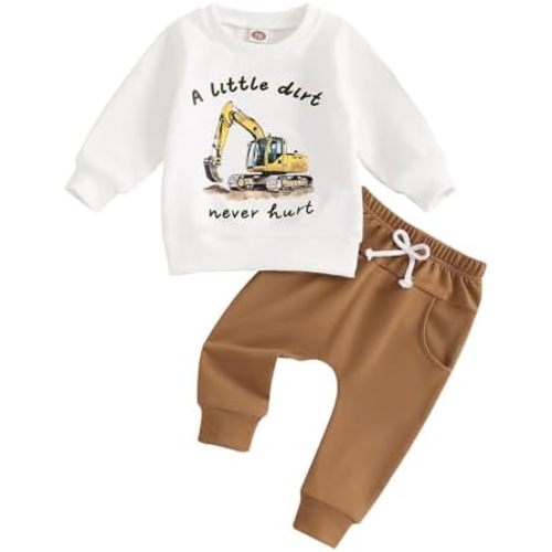 Toddler Baby Boys Tractor Clothes Letter Truck Print Farm Sweatshirt Long Jogger Pants Baby Shower Coming Home Outfit