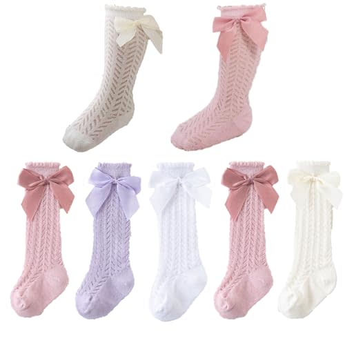 Ashmyova Baby Girls Knee High Mesh Socks Breathable Infants Toddlers Bowknot Dress Socks