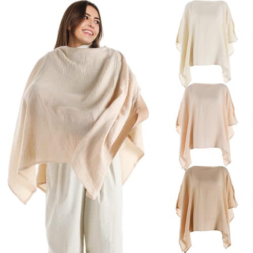 Funnysoft 3 Pcs Nursing Covers for Breastfeeding Cotton Soft Privacy Breast Feeding Cover 360 Degree Full Privacy Breathable Nursing Poncho for Mom and Baby, Multiuse Carseat Canopy
