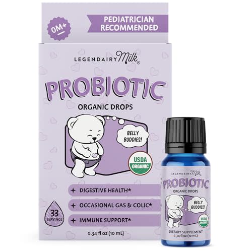 Legendairy Milk Baby Probiotic Drops Organic - Colic and Gas Drops for Newborns & Toddlers - Digestive Support, Constipation Relief - Toddler Probiotic Supports Occasional Diarrhea & Gas, 33 Servings