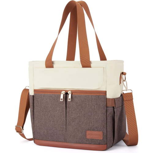 JOYHILL 16.2 L Insulated Lunch Bag for Women, Reusable Leakproof Lunch Tote Thermal Lunch Box Lunch Cooler with Shoulder Strap, Brown
