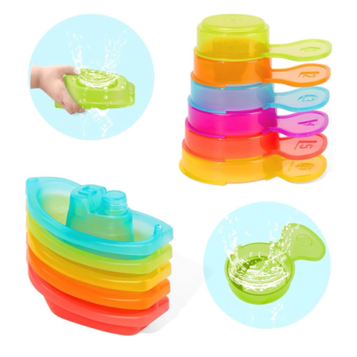 Baby Bath Toys for Toddlers, 11PCS Mold Free Bath Toys with Floating Boats & Bath Spoons, Bathtub Pool Water Table Toys for Babies and Toddlers Early Learning Educational Gifts, Rainbow Color