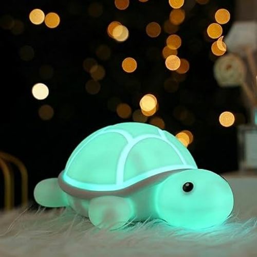Turtle Night Light for Kids: Soft BPA-Free Silicone Nursery Lamp, Rechargeable Baby Nightlight with 7-Color Tap Control, Portable Bedside Companion for Toddlers & Newborns, Cute Animal Decor Gift