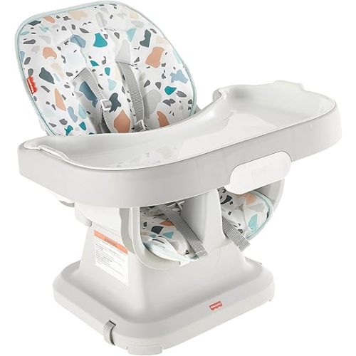 Fisher-Price Baby to Toddler High Chair SpaceSaver Simple Clean Portable Dining Seat & Booster with Washable Deep Tray & Liner, Pacific Pebble