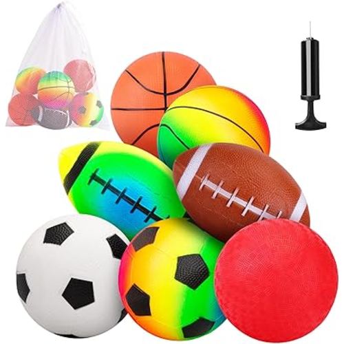 7-Piece Soft Ball Set for Toddlers & Kids (Ages 1-6) - Includes 5” Playground Balls, Soccer, Football & Basketball - Great for Home, Yard, Pool, Classroom & Park for Boys & Girls
