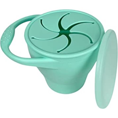 BraveJusticeKidsCo | Snack Attack Snack Cup | Collapsible Silicone Snack Container | Toddler and Baby Snack Catcher Lid (Island Paradise)