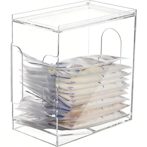 Heyrelda Freezer Organizer for Breastmilk Storage Bags, Freezer Storage Organizer and Tower for Breast Milk Storage Bags, Acrylic First-in First-Out Container with Tray to Freezing Breastmilk, Clear