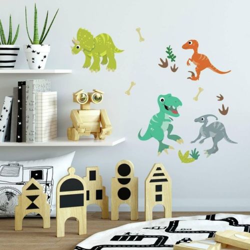 Friendly Dinosaur Peel And Stick Wall Decal - Roommates: Kids Room Decor, Vinyl Stickers, T-rex, Stego, Triceratops