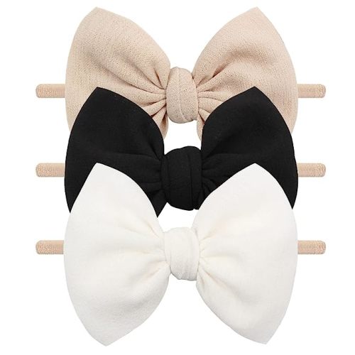 Amazon.com: YanJie Baby Girls Nylon Headbands Newborn Bows Handmade Hair Hairbands Accessories for Infant Toddlers Kids(Beige Black White) : Baby