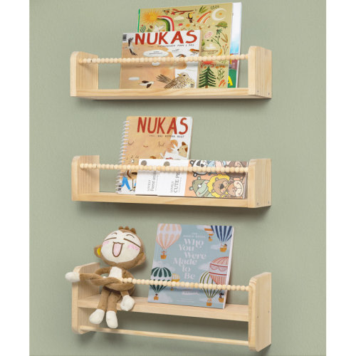 Nursery 3 Piece Pine Solid Wood Floating Book Shelf Natural Wood (16in) | Wayfair