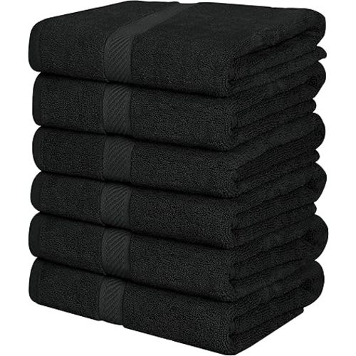 Utopia Towels 6 Pack Bath Towel Set (24 x 48 Inches), 500 GSM 100% Ring Spun Cotton Medium Lightweight and Highly Absorbent Quick Drying, Premium Towels for Hotel, Spa and Bathroom (Black)