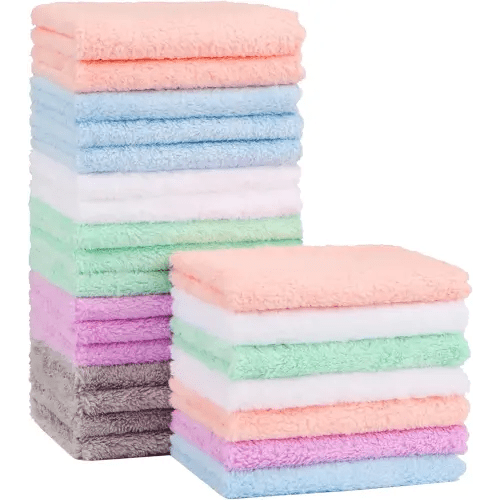 Orighty Baby Washcloths 24-Pack(7''x9''), Microfiber Coral Fleece Baby Towels, Super Soft and Absorbent Wash Cloths for Newborns, Infants and Toddlers, Gentle on Delicate Skin for Face Hands and Body