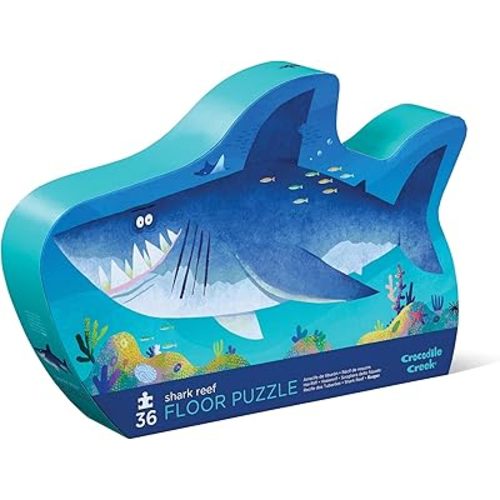 Crocodile Creek 36-Piece Jigsaw Floor Puzzle - Fun Floor Puzzles for Kids Ages 3-5 - Heavy-Duty Shaped Box for Storage - Shark Reef - 24" W x 18" H Finished