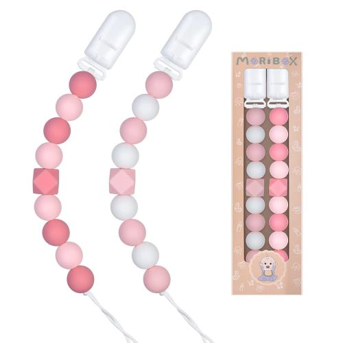 Pacifier Clips for Baby Boys Girls Paci Clip Holder Birthday Gift 2 Pack (Pink)