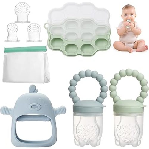 Breastmilk Popsicle Mold & Baby Fruit Feeder Pacifier with Teething Mitten, 3 Extra Nipples and Storage Bag, BPA Free, Dishwasher Safe, Ideal for Babies Over 3 Months Feeding & Teething