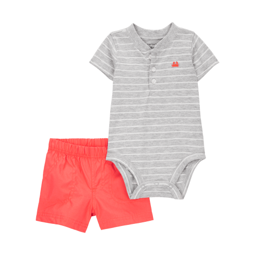 Baby 2-Piece Striped Bodysuit & Pull-On Short Set - Grey/Orange - Carter's | Carter's