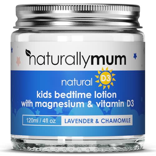 NaturallyMum Kids Magnesium Bedtime Lotion with Vitamin D | Support for Sleep, Heart, Bone, Nerve, Gut and Muscle Health | Alternative to Melatonin | Lavender & Chamomile 4.2 fl oz