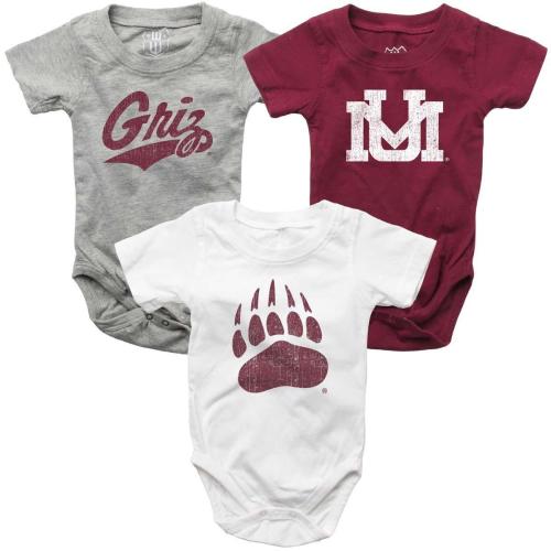 Wes and Willy Infant Montana Grizzlies Hopper Onesie 3 Pack