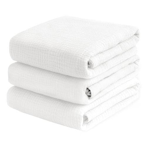 Muslin Swaddle Blankets for Baby Boy - 3 Pack 47x47 Inch Large Receiving Blankets, Soft Breathable Cotton Nursery Swaddles for Newborn, Infant & Todler, White
