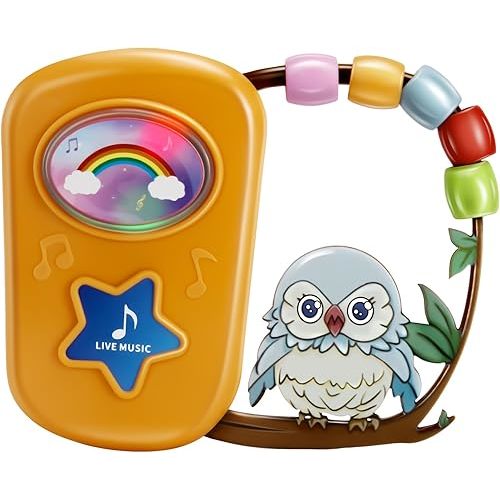 Toddlers Electric Musical Rainbow Toy with Owl Character, Sensory Toys for Baby with Colorful Beads, Ages 3 Months +
