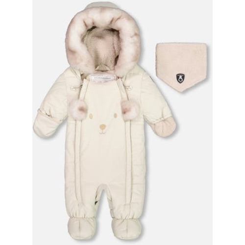 Baby Unisex One Piece Baby Bear Face Snowsuit Silver White Designed For Car Seat, 6M
