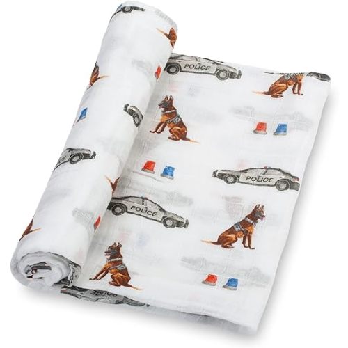 LollyBanks Swaddle Blanket | 100% Muslin Cotton | Newborn and Baby Nursery Essentials for Boys, Registry | Police Dog German Shepherd Print