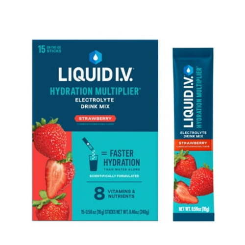 Liquid I.V. Hydration Multiplier, Strawberry Flavor Electrolyte Powder Drink Mix, Water Packs, 15 Ct
