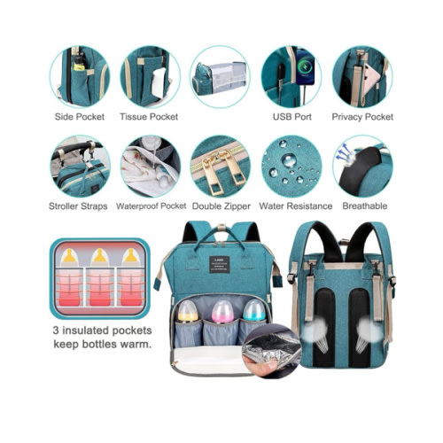 Diaper Bag with Changing Station,Diaper Bag Backpack，7 in 1 Travel Baby Diaper Bag,Mommy Bag With USB Charging Port (Green)